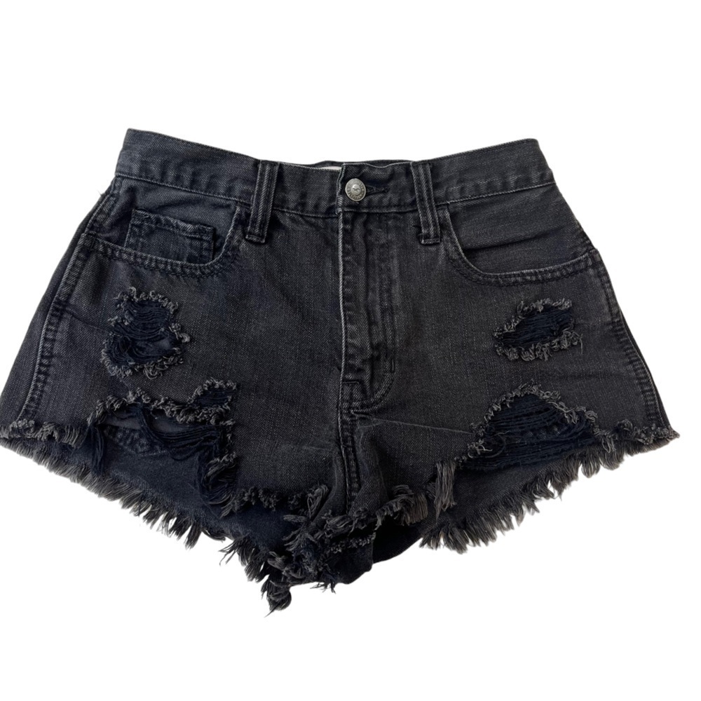 HOLLISTER Black Cutoff Shorts 1 25 Super Distressed Jean
